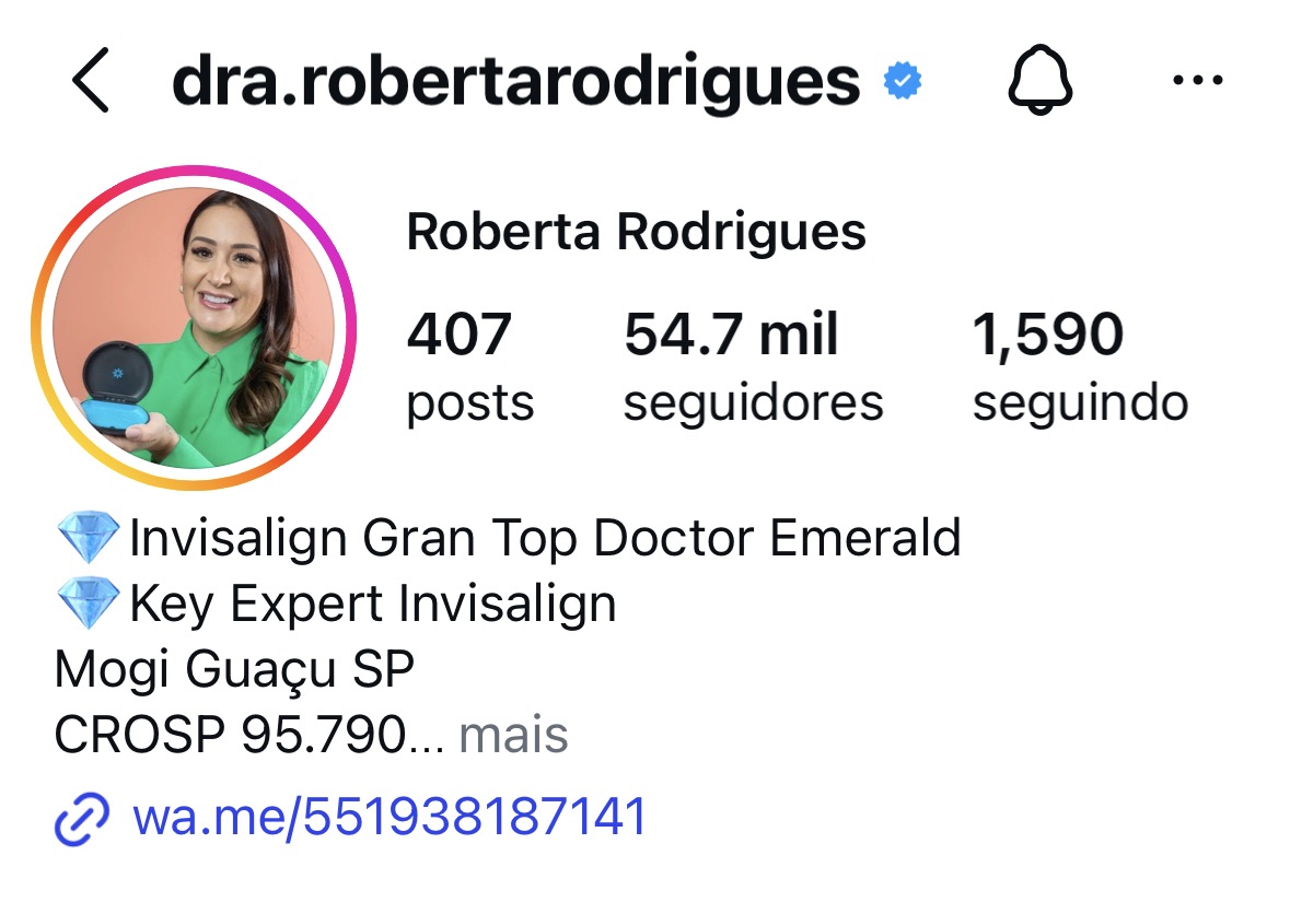 Perfil no Instagram da Dra. Roberta Rodrigues